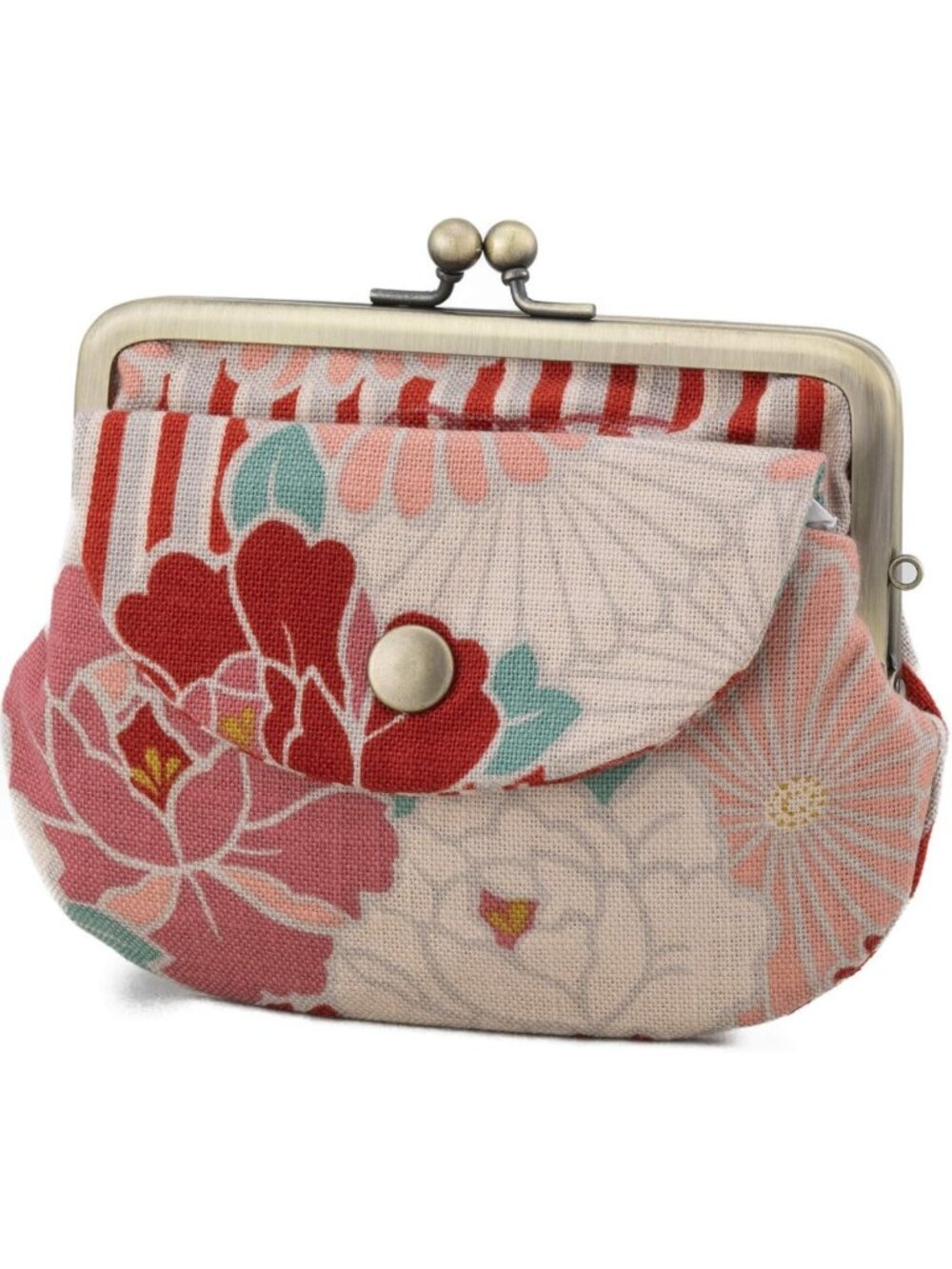 Vintage Floral Kiss Lock Coin Wallet - Retro Red Pouch for Women, Made in Japan